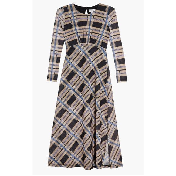 Topshop Check Print Long Sleeve Midi Dress in Multicolor - Picture 2 of 12